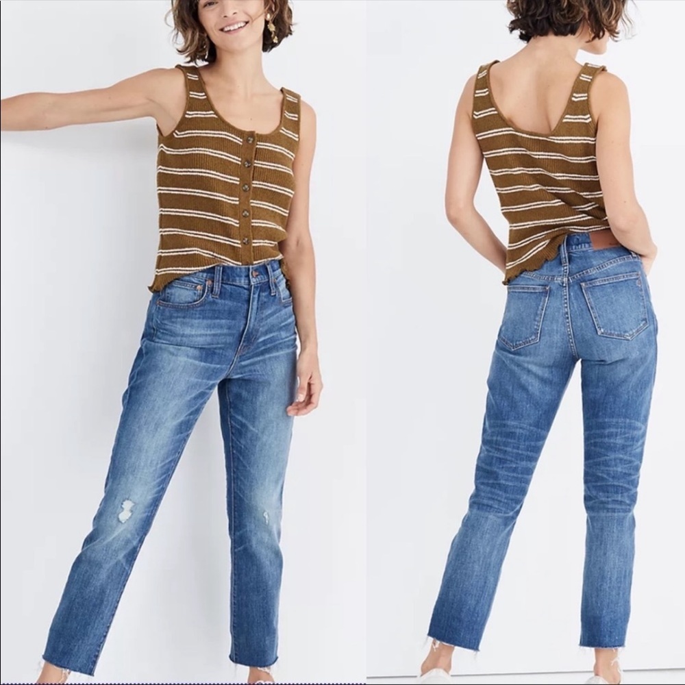 Madewell The High Rise Slim Crop Ankle BoyJean Distressed Jeans Women's 25